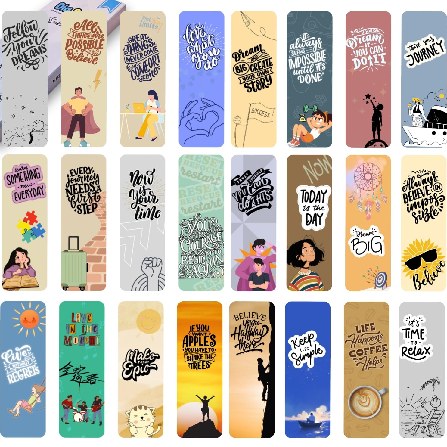 Book mark set(Dia & Tia - Elegant & Durable Themed Long Bookmarks Set | Nature, Fantasy, Motivational and Inspirational Quotes, and More | Perfect for Book Lovers, Students, and Gift Ideas (Motivational A, 24))