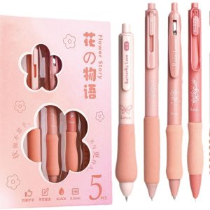 0.5mm Blue Gel Pens Aesthetic School Supplies 5 PCS Retractable Black Ink Fine Points Pen for School Writing Planner for kids Adult (Pink)